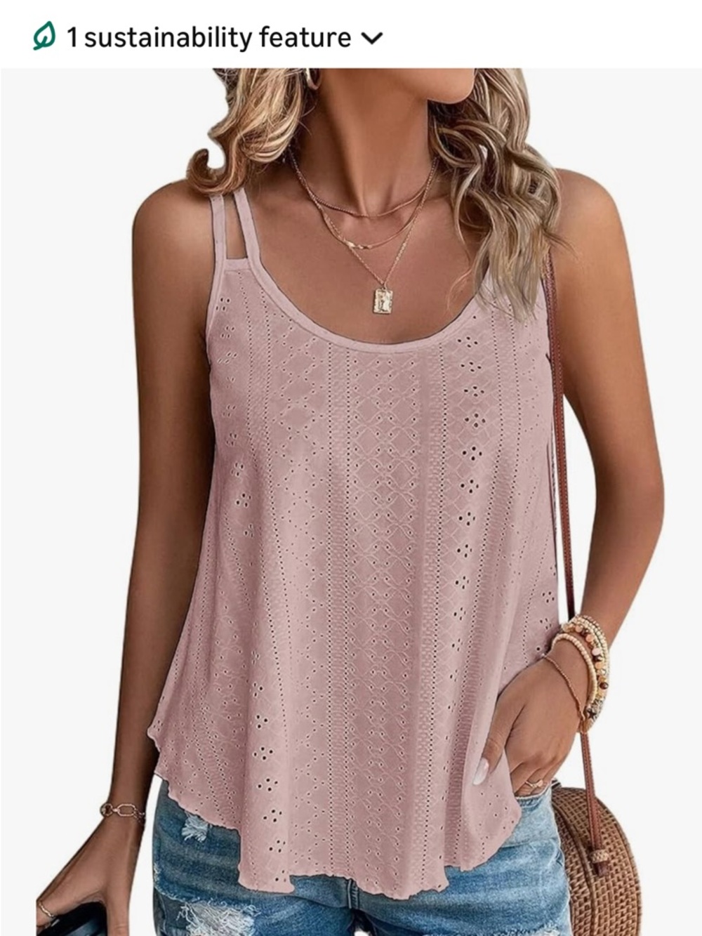 Mauve Lace Eyelet Strappy Tank Top